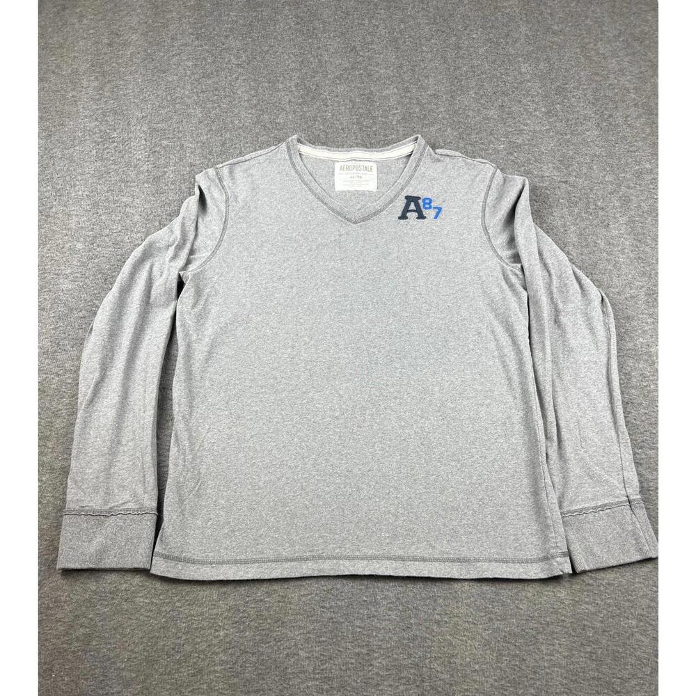 Aeropostale Men's Long Sleeve V-Neck Shirt XL Gray